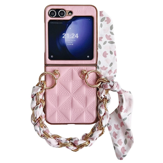 Puzdro pre Samsung Galaxy Z Flip7 FE / Z Flip6, Grid Leather, ružové
