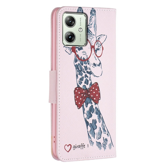 Klapkové puzdro pre Motorola Moto G54 5G, Wallet, giraffe, ružové