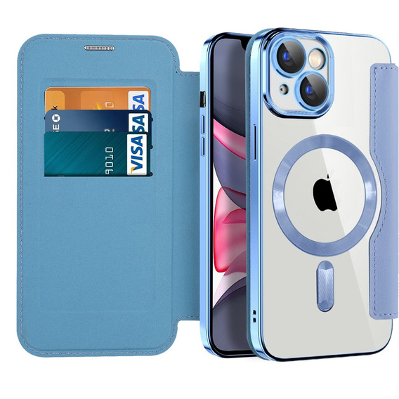 Klapkové puzdro pre iPhone 15 Plus, RFID Wallet MagSafe CamShield, modré