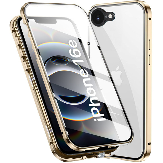 Puzdro pre iPhone 16E, Magnetic Dual Glass, zlaté