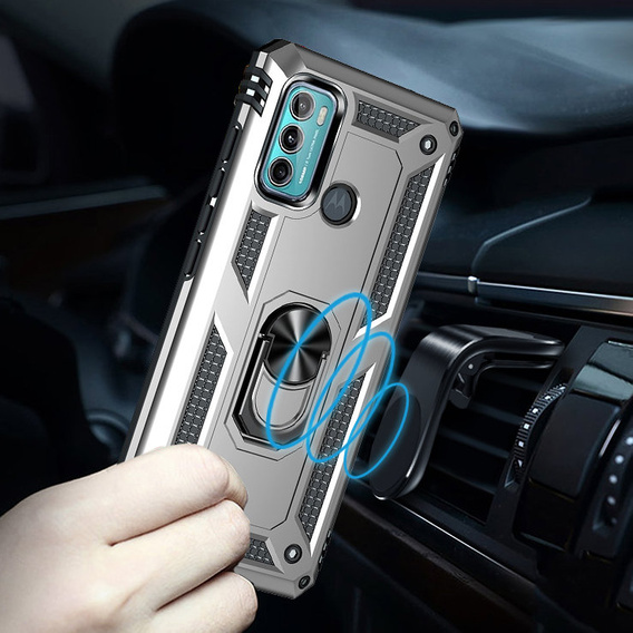 Pancierované obal na mobil pre Motorola Moto G60, Nox Case Ring, strieborné