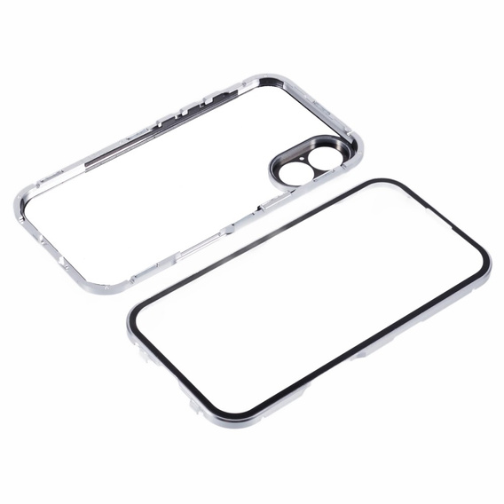 Puzdro pre iPhone 16, Magnetic Dual Glass, strieborné