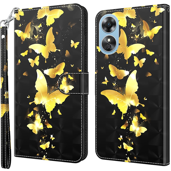 Klapkové puzdro pre Oppo A17, Wallet, Butterflies zlaté