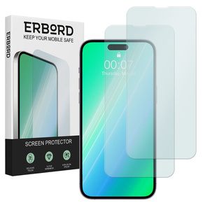 2x tvrdené sklo pre iPhone 15 Pro, ERBORD 9H Hard Glass na displeji