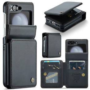 CASEME flipové puzdro pre Samsung Galaxy Z Flip5 5G, Litchi Wallet, čierne