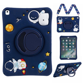 Detské silikónové puzdro pre iPad 10.2 2021 / 2020 / 2019, pancierované s popruhom, Astronaut, tmavomodré