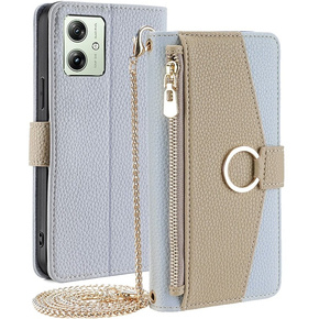 Flipové puzdro pre Motorola Moto G54 5G, Wallet Zipper Pocket, so zrkadlom, modré