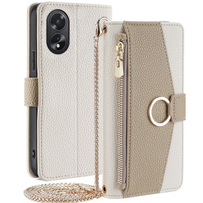 Flipové puzdro pre Oppo A38 4G / Oppo A18 4G, Wallet Zipper Pocket, so zrkadlom, biele