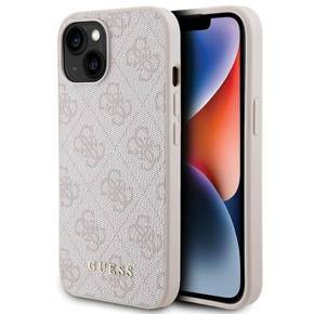 GUESS Obal na mobil pre iPhone 15 Plus, 4G Metal Gold Logo, ružové