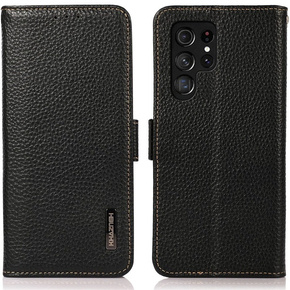 KHAZNEH RFID puzdro pre Samsung Galaxy S24 Ultra, Litchi Texture, čierne