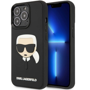 Karl Lagerfeld Obal na mobil pre iPhone 13 Pro, 3D Rubber Karl's Head, čierne