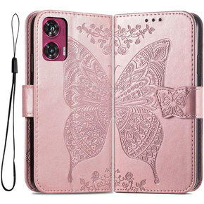 Klapkové puzdro pre Motorola Edge 50 Fusion 5G, Butterfly, ružové rose gold