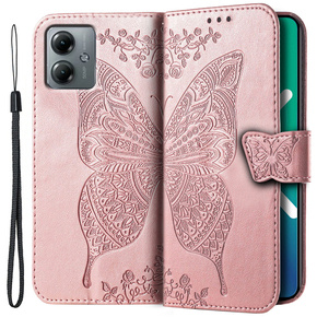 Klapkové puzdro pre Motorola Moto G14, Butterfly, ružové rose gold