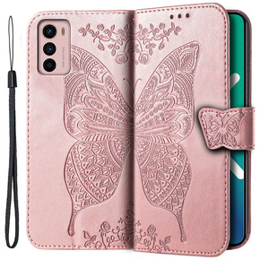 Klapkové puzdro pre Motorola Moto G42 4G, Butterfly, ružové rose gold