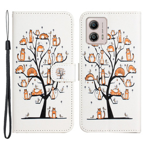 Klapkové puzdro pre Motorola Moto G53 5G / G23 / G13, Wallet, Cat & Tree, biele