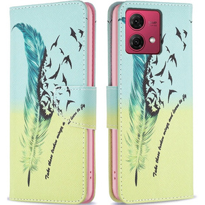 Klapkové puzdro pre Motorola Moto G84 5G, Wallet, feather, modré