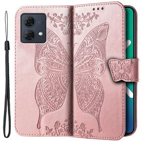 Klapkové puzdro pre Motorola Moto G84, Butterfly, ružové rose gold
