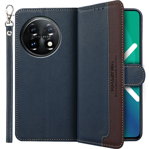 Klapkové puzdro pre OnePlus 11 5G, KHAZNEH RFID, Dual Color, tmavomodré