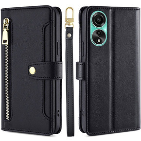 Klapkové puzdro pre Oppo A78 4G, Wallet Zipper Pocket, čierne