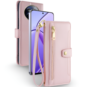 Klapkové puzdro pre Realme 12, Wallet Zipper Pocket, ružové