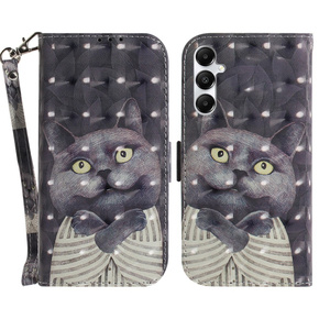 Klapkové puzdro pre Samsung Galaxy A05s, Wallet, Cat, sivé