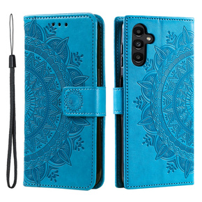 Klapkové puzdro pre Samsung Galaxy A25 5G, Mandala Flower, modré + 9H sklo