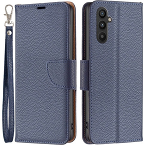 Klapkové puzdro pre Samsung Galaxy A34 5G, Wallet Litchi Magnet, tmavomodré