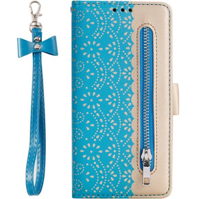 Klapkové puzdro pre Samsung Galaxy A34 5G, Wallet Pocket, Zipper Lace, modré