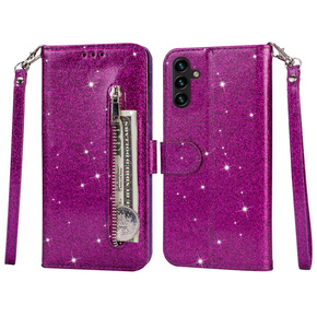 Klapkové puzdro pre Samsung Galaxy A35 5G, Wallet Zipper Pocket Glittery, fialové