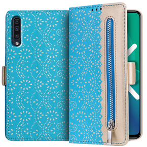 Klapkové puzdro pre Samsung Galaxy A50/A50s/A30s, Wallet Pocket Zipper Lace, modré