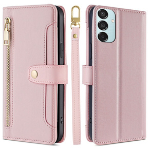 Klapkové puzdro pre Samsung Galaxy M15 5G, Wallet Zipper Pocket, ružové