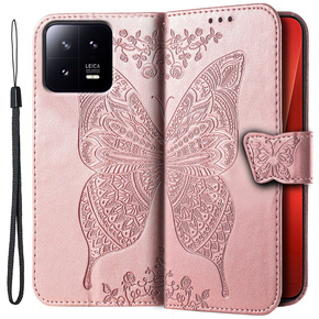Klapkové puzdro pre Xiaomi 13, Butterfly, ružové rose gold