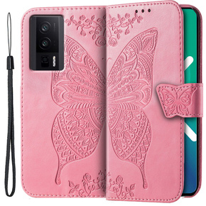 Klapkové puzdro pre Xiaomi Poco F5 Pro, Butterfly, ružové