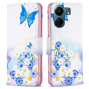 Klapkové puzdro pre Xiaomi Redmi 13C / Poco C65, Wallet, butterfly & flowers, biele