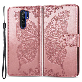 Klapkové puzdro pre Xiaomi Redmi 9, Butterfly, ružové rose gold