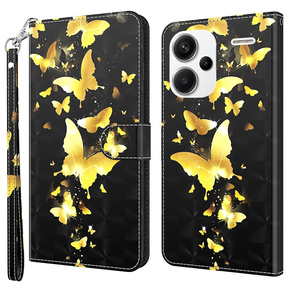 Klapkové puzdro pre Xiaomi Redmi Note 13 Pro+, Wallet, Butterflies zlaté