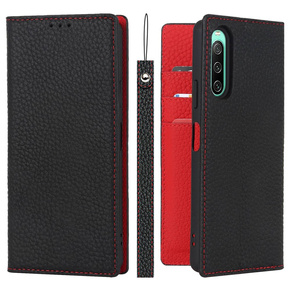 Obal na mobil pre Sony Xperia 10 IV 5G, Wallet Litchi Leather, čierne
