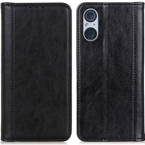 Obal na mobil pre Sony Xperia 5 V, Wallet Litchi Leather, čierne