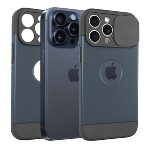 Obal na mobil pre iPhone 15 Pro Max, ERBORD MagProtect Slide Camera, titánovo modrá