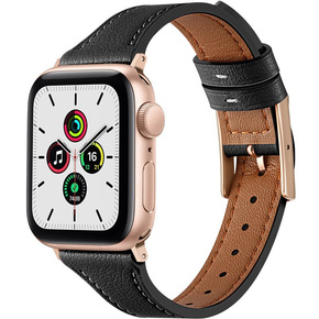 Pasek Skórzany do Apple Watch 1/2/3/4/5/6/7/8/SE/Ultra 42/44/45/49mm, Czarny