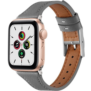 Pasek Skórzany do Apple Watch 1/2/3/4/5/6/7/8/SE/Ultra 42/44/45/49mm, Szary