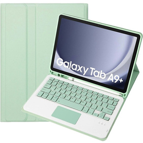 Puzdro + klávesnica Samsung Galaxy Tab A9+, Leather Pen Slot TouchPad, svetlozelené