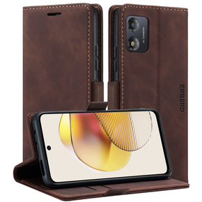 Puzdro pre Motorola Moto G73, ERBORD Vintage, peňaženka s chlopňou, káva