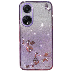 Puzdro pre Oppo A58 4G, Glitter Flower, fialové