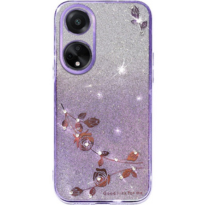 Puzdro pre Oppo A78 4G, Glitter Flower, fialové