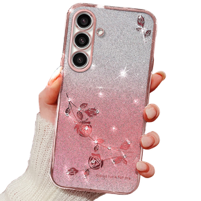 Puzdro pre Samsung Galaxy A05s 4G, Glitter Flower, ružové rose gold