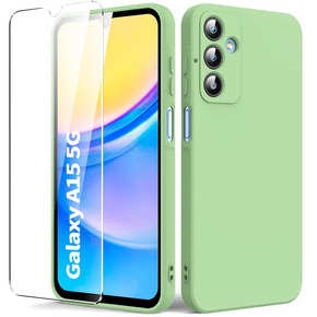 Puzdro pre Samsung Galaxy A15, silikónové Lite, zelený + sklo 9H