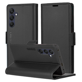 Puzdro pre Samsung Galaxy A25 5G, ERBORD Glossy Litchi, flipová peňaženka, čierne