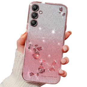 Puzdro pre Samsung Galaxy A55 5G, Glitter Flower, ružové rose gold