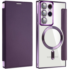 Puzdro pre Samsung Galaxy S22 Ultra 5G, FlipMag Bezpečná peňaženka s chlopňou RFID, pre MagSafe, fialové